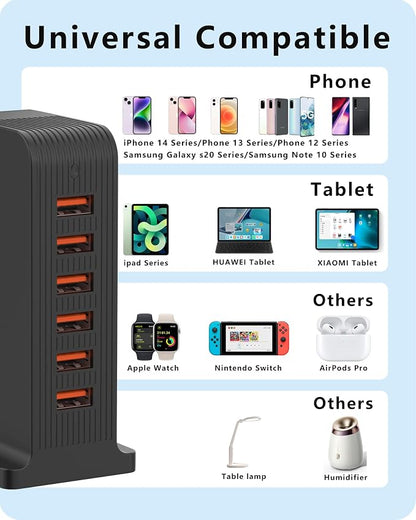 VPSUN USB Charger 6 Port 50W Multi USB Tower Charging Station - Image 4