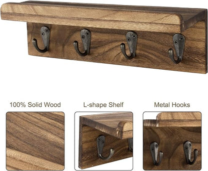 HRONRAD Rustic Key Holder for Wall, Farmhouse Wall Shelf - Image 3