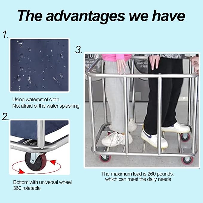 Commercial Laundry Cart with Wheels Industrial 12 Bushel Hamper Sorters Large - Image 5