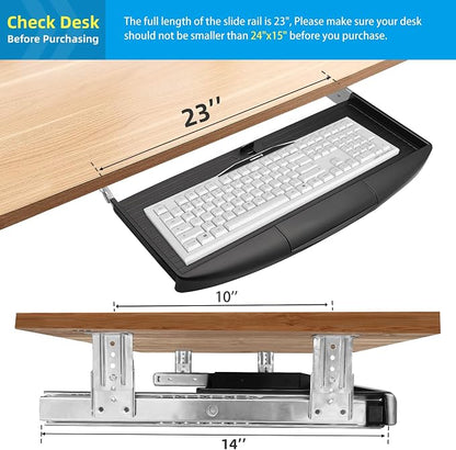 22"Wx11"D Under Desk Keyboard Tray Slide Out, Pull Out Keyboard Tray - Image 4