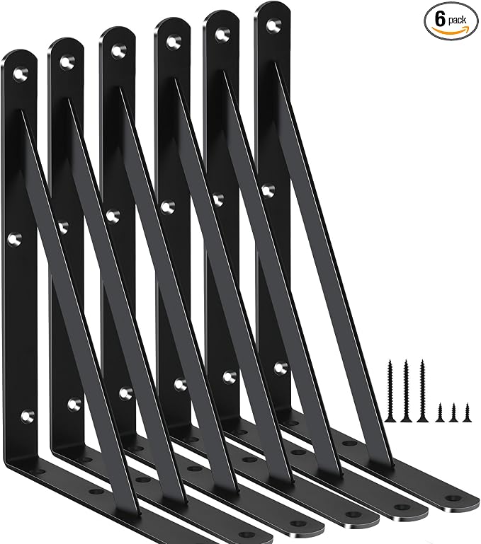 6 Pack L10 x H 8" Black Heavy Duty Shelf Brackets by MHMYDZ