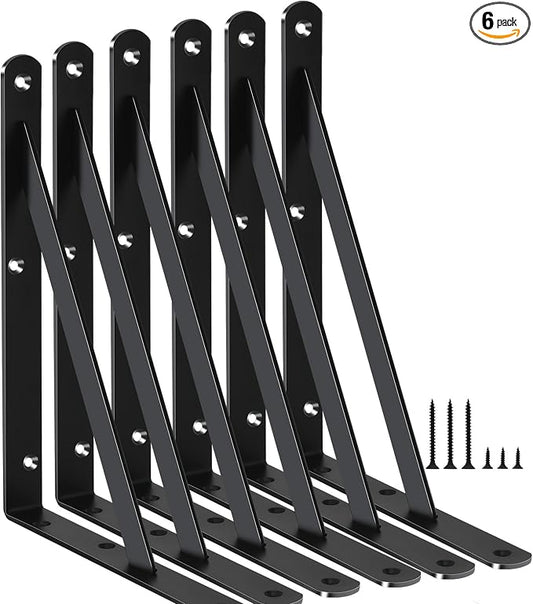 6 Pack L8 x H 6" Black Heavy Duty Shelf Brackets by MHMYDZ