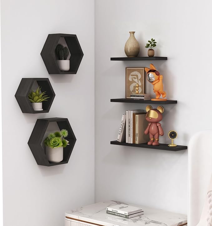 Wooden Hexagon Floating Shelves Wall Mounted - Image 9