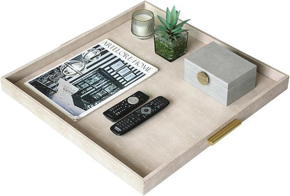 HofferRuffer Extra Large Square Serving Tray, Elegant Faux Leather Ottoman Tray - Image 4