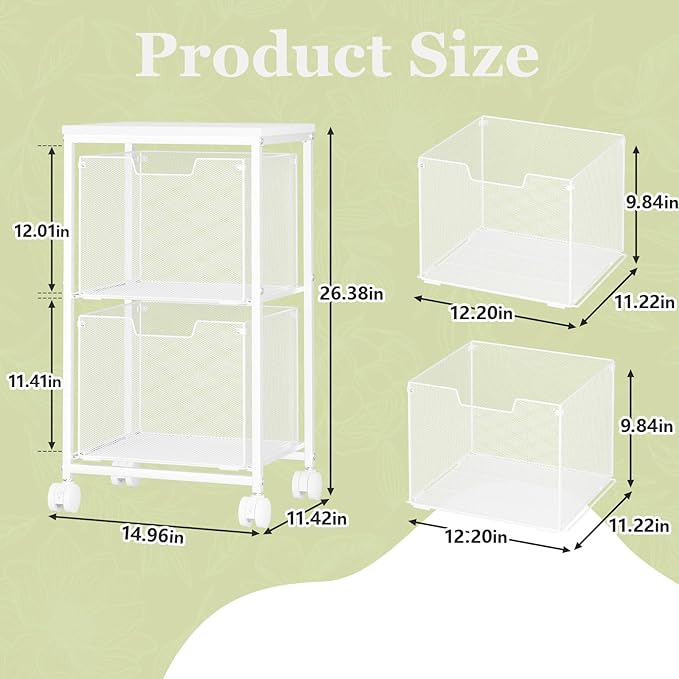 Rolling File Cart with 2 Storage Drawers, Under Desk Storage Cart | Hanging - Image 3
