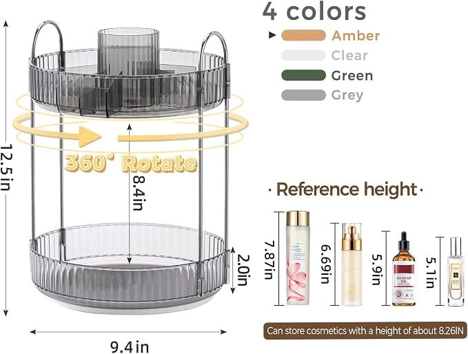 360° Rotating Makeup Organizer, Upgraded 2 Tier Skincare Perfume Organizers - Image 2