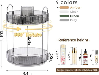 360° Rotating Makeup Organizer, Upgraded 2 Tier Skincare Perfume Organizers - Image 2