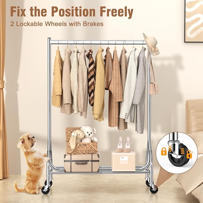EAGMAK Heavy Duty Clothes Rack Load 420 LBS, Rolling Garment Rack - Image 7