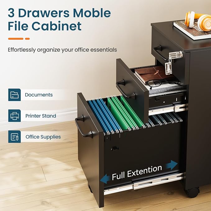 MIIIKO File Cabinet 3 Drawers on Wheels Under Desk, Filing Cabinet - Image 5