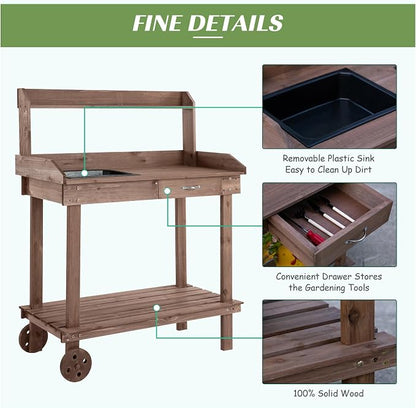 Wooden Potting Bench Outdoor Garden Work Table - Image 5