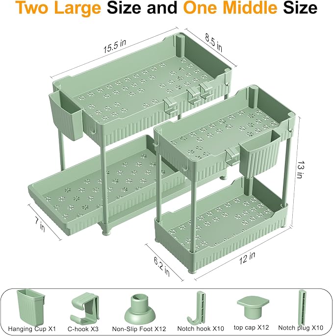 3 Pack Under Sink Organizers, 2-Tier Multi-Use Kitchen and Bathroom Organizers - Image 2