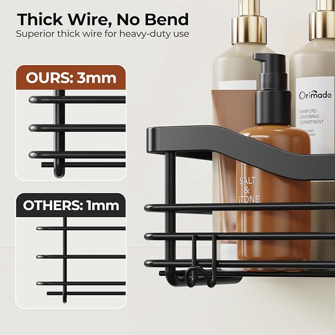Orimade Shower Caddy Basket Shelf Storage Rack, No Drilling Wall Mounted - Image 3