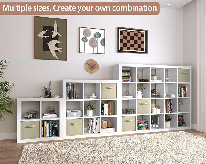 Bookshelf with Storage Bins, 9-Cube Storage Organizer Sturdy Wooden Bookcase - Image 7