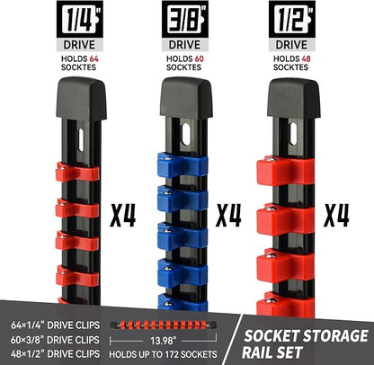 Socket Organizer Drive ABS Tools-Socket Holder, 3/8-Inch x 60 Clips, 1/2-Inch x - Image 2
