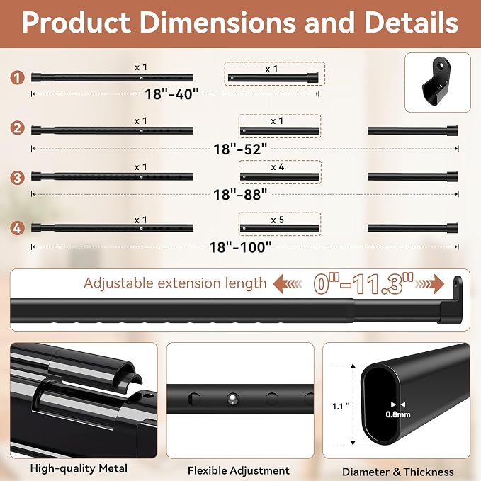 Oval Closet Rod 18-52 Inch Adjustable Closet Rods - Image 2