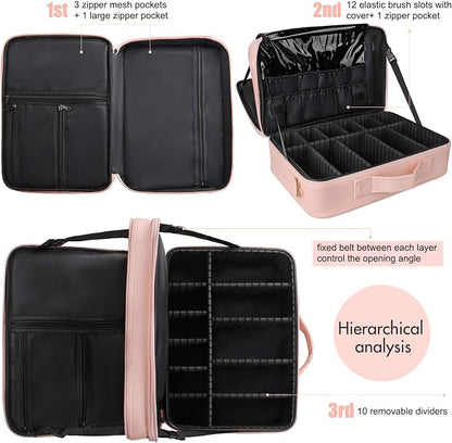 Relavel Makeup Case Large Makeup Bag Professional Train Case 16.5 inches Travel - Image 3
