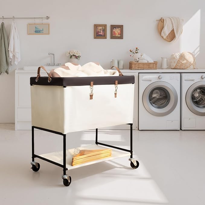 StorageWorks Laundry Cart, 2 Tier Rolling Basket - Image 2