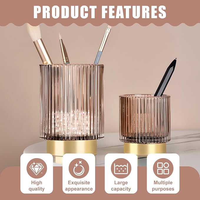 Makeup Brush Holder Organizer, Heavy Crystal Glass Brush Storage Holder - Image 3