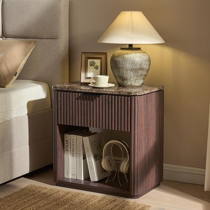 Fluted Nightstand Set of 2, Bedside Table - Image 6