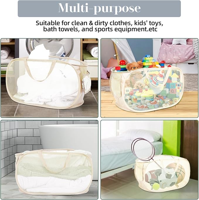 4 Pcs Durable Collapsible Laundry Baskets, Foldable Large Opening Pop Up - Image 7