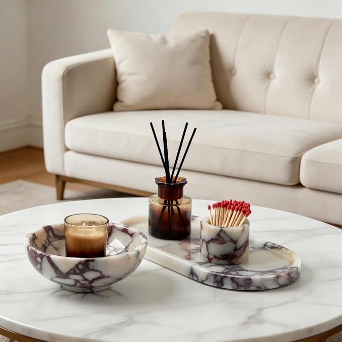 Luxury Natural Marble Catchall Bowl – Small 5.9-Inch Calacatta Viola Marble - Image 6