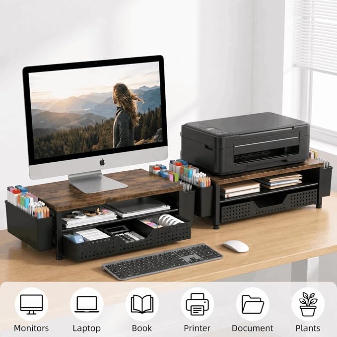 ECOLOVI Desk Organizer and Accessories, 2-Tier Computer Monitor Stand Rise - Image 4