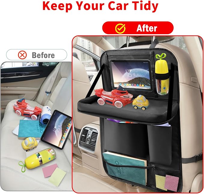 Car Backseat Organizer with Tablet Holder, 6 Storage Pockets Foldable Table - Image 6
