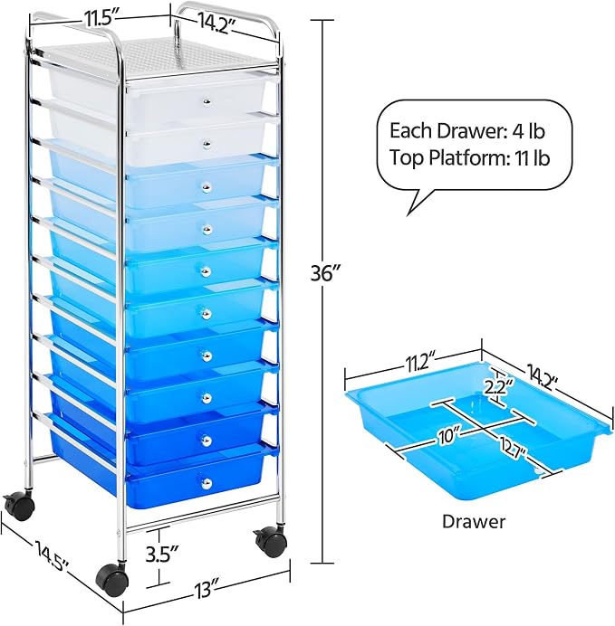Yaheetech Rolling Cart Organizer Plastic Trolley - Image 3