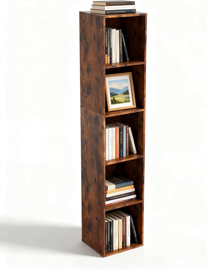Cube Storage Organizer, 5 Cube Retro Bookshelf, Freestanding 5 Tier Open Shelf by NewBeth
