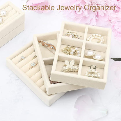 DesignSter Small Jewelry Tray-Ring Organizer 2PCS Premium Velvet Rings Earrings - Image 7