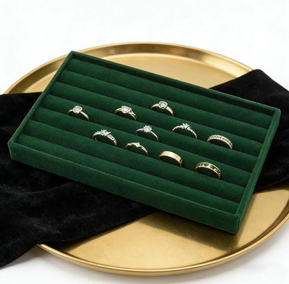 Velvet Jewelry Organizer Tray, Dark Green 8 Rolls | Stackable Jewelry Storage - Image 4
