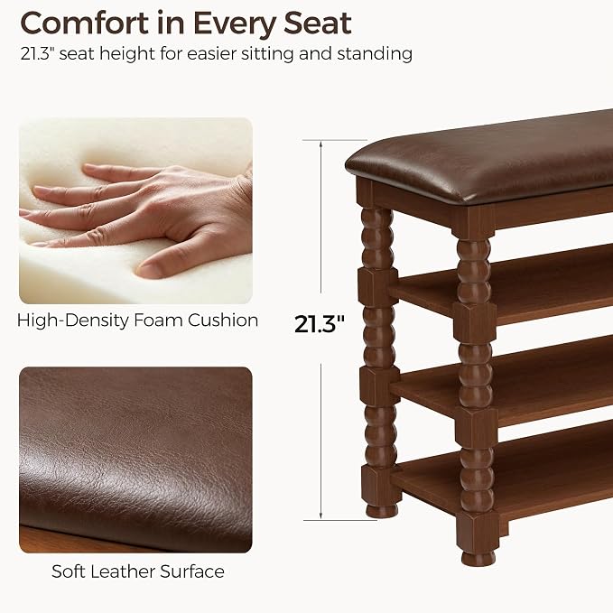 Homleke 3-Tier Solid Wood Shoe Rack Bench - Image 5