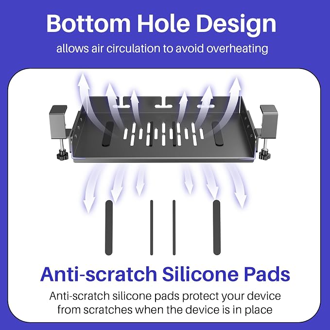 No Drill Under Desk Laptop Mount, Metal Under Desk Storage Shelf - Image 7