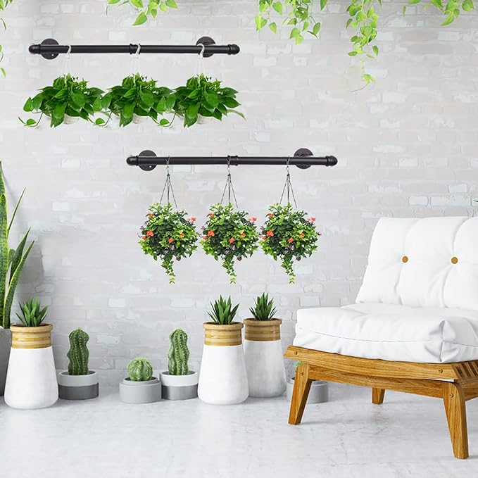 36” Wall Mounted Clothes Rack, Industrial Pipe Black Iron Garment Bar, - Image 3