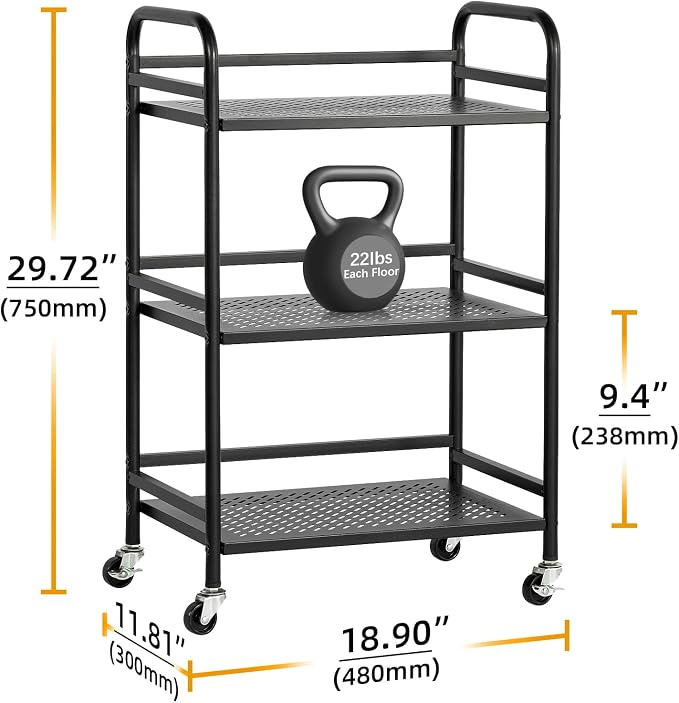 HDANI 3 Tier Rolling Cart, Heavy Duty Multifunctional Metal Frame-Supports 22 - Image 2
