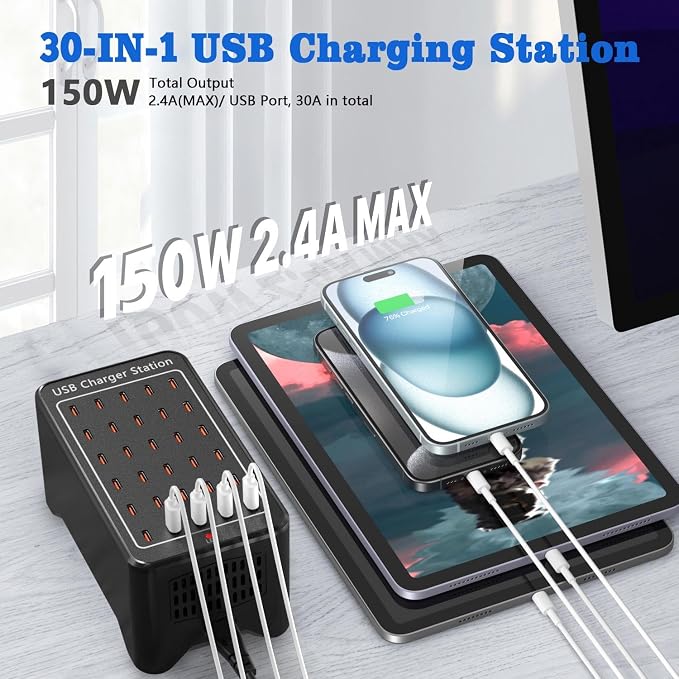 USB C Charger Station 150W, 30 Port USB Charger Block USB Charging Hub - Image 3