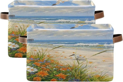 Coastal Flowers Along The Beach Seagull Storage Bins Box Foldable Shelf Basket by Unknown