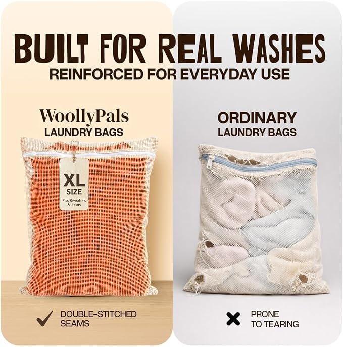 WoollyPals Large Cotton Mesh Laundry Bags – 2-Pack - Image 8