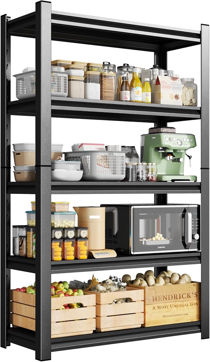 5-Tier Metal Storage Shelves, Adjustable Heavy Duty Shelving Units, Kitchen by Beaunatixx
