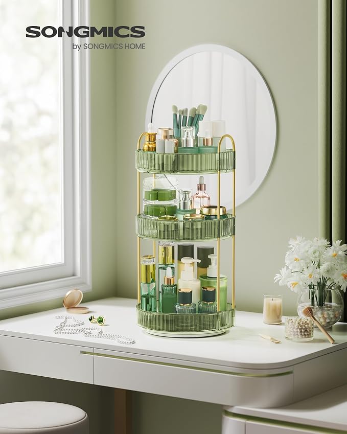 SONGMICS Makeup Organizer, 3-Tier Round Rotating Skincare Organizer Countertop - Image 5