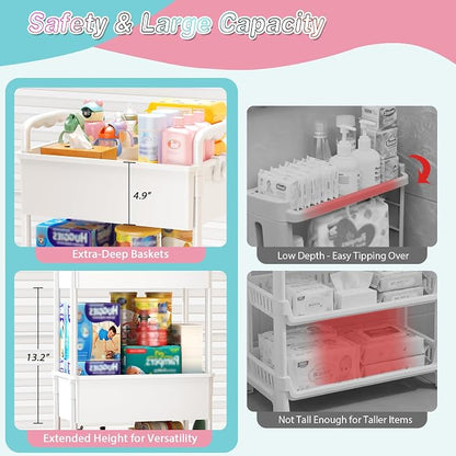 SUNALLY Baby Diaper Caddy Cart, 3 Tier Rolling Diaper Cart - Image 3