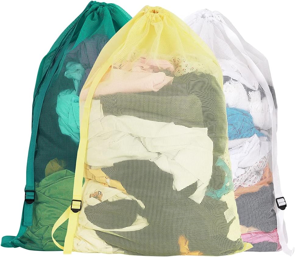 Mesh Laundry Bags with Adjustable Shoulder Strap, Drawstring Closure, Mixed by Dalykate