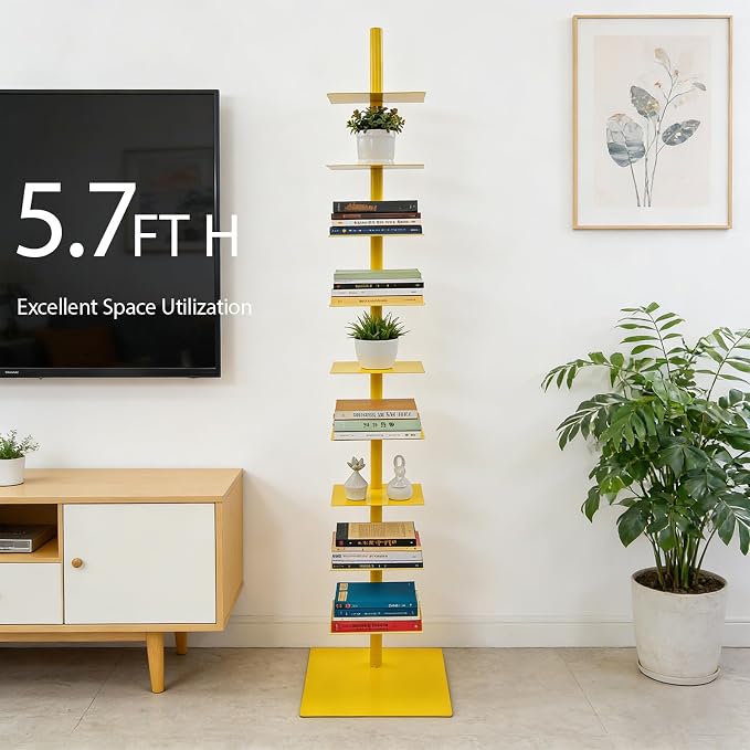 9 Tier Metal Spine Bookshelf Tower, Adjustable Vertical Tower - Image 2