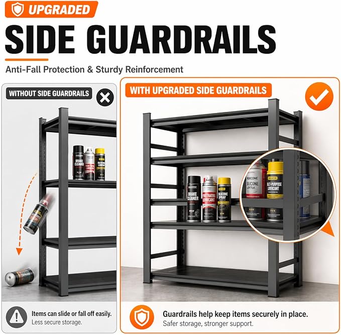 Upgrade 72" H Garage Shelving Unit, 3000LBS Heavy Duty 5-Tier Metal Storage - Image 5