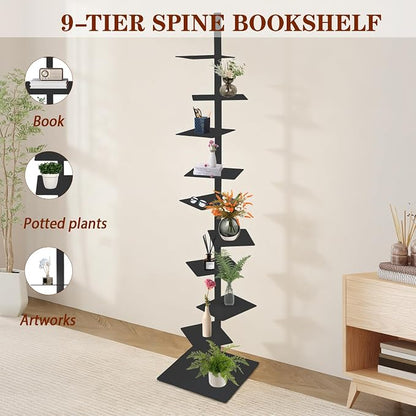 9 Tier Metal Spine Bookshelf Tower, Adjustable Vertical Tower - Image 4