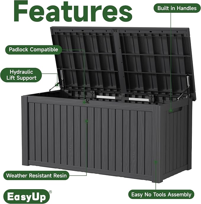 EasyUp 200 Gallon Outdoor Storage Box Waterproof, UV Resistant Resin Deck Box - Image 3