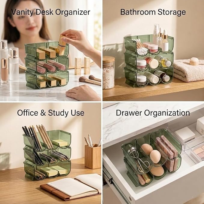 Green Stackable Lipstick Organizer Acrylic Cosmetic Display Case, 3-Tier - Image 6