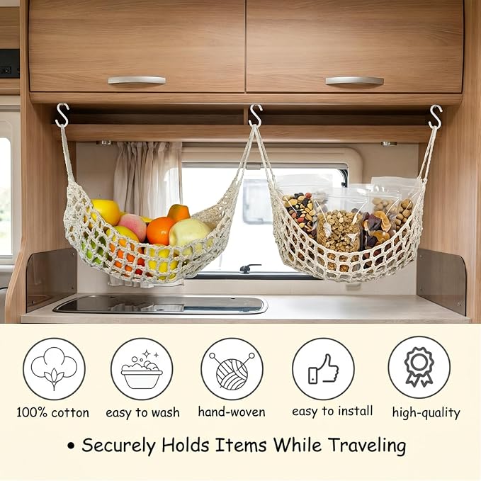 Hanging Fruit Hammock Under Cabinet, 13×16in Macrame Hanging Fruits Basket - Image 4