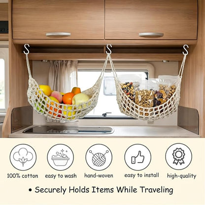 Hanging Fruit Hammock Under Cabinet, 13×16in Macrame Hanging Fruits Basket - Image 4