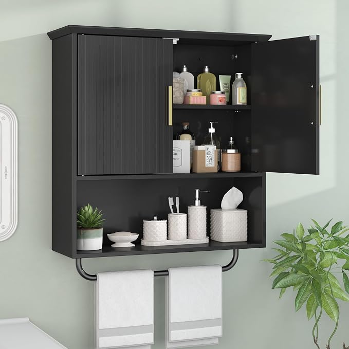 Wall Mounted Cabinet with Towel Bar & Shelves by FUNHUKSON